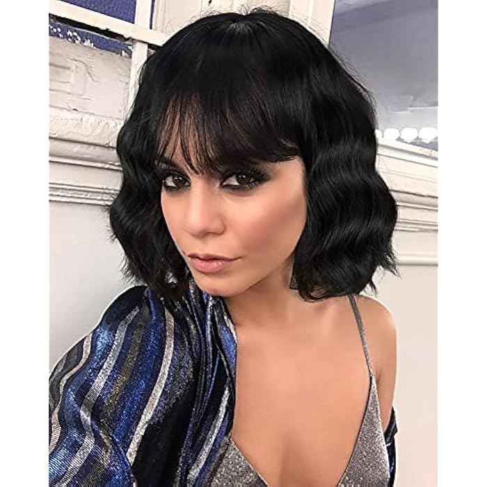 DILLARDS Volanqi Short Black Wavy Wigs For Women Synthetic Wavy Wigs With Bangs Daily Use Wigs Cosplay Wigs (Black-1B#) - Image 3